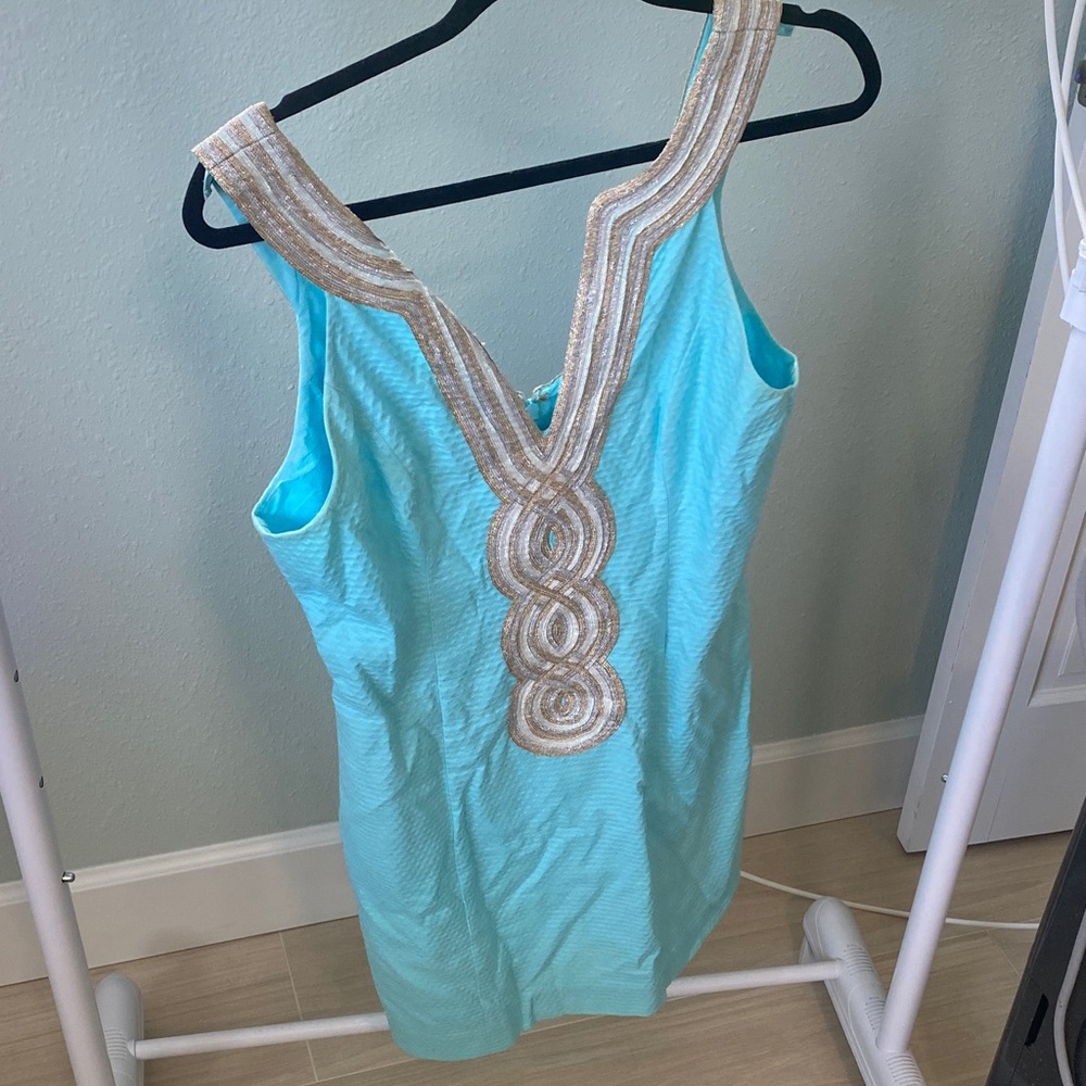 Lilly Pulitzer Aqua Dress with Gold Accents